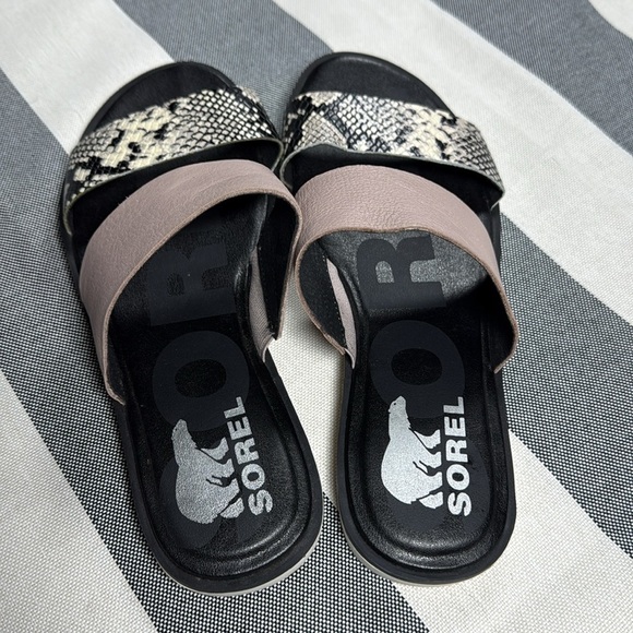 Sorel Womens Ella II Slide Sandals 7.5 Leather Snakeskin Print Summer Travel - Picture 5 of 10